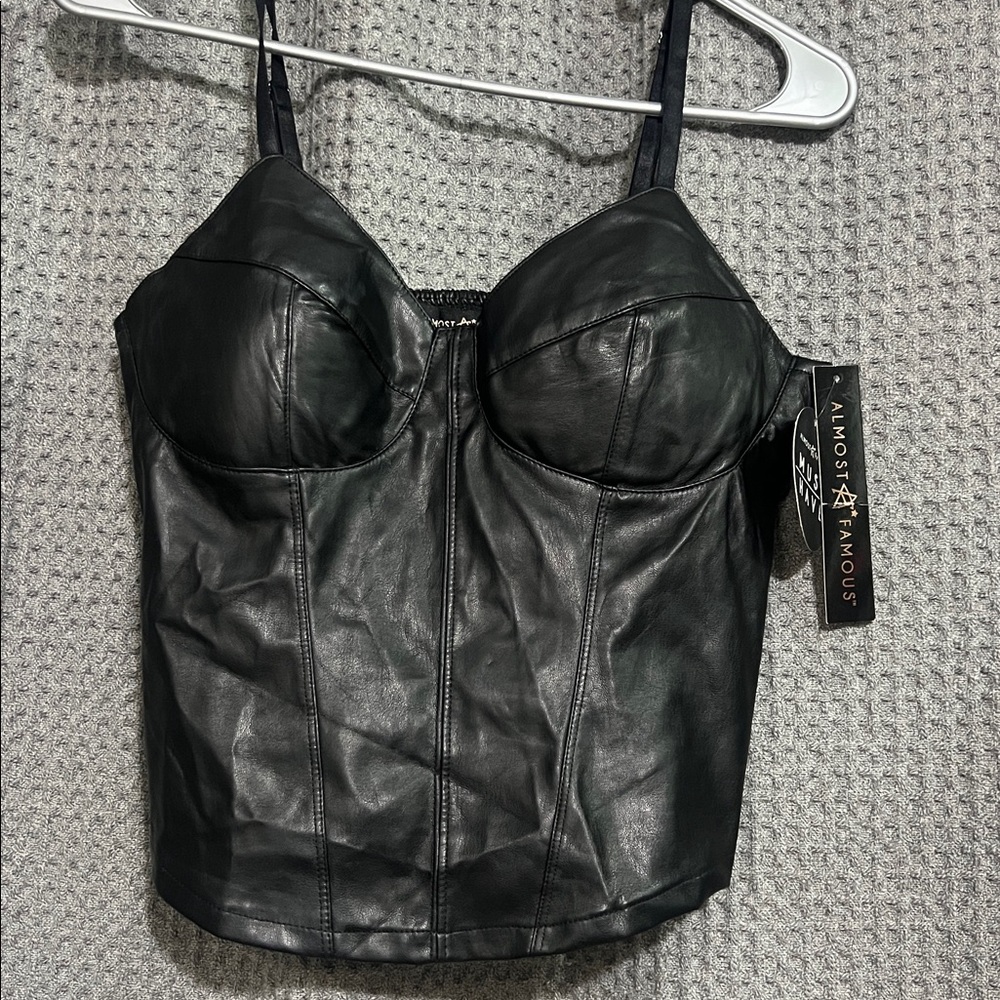Black faux, leather Women's Top